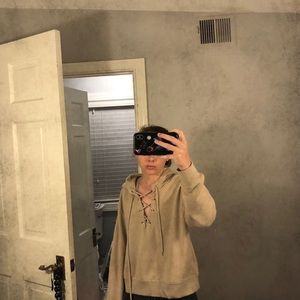 Beige Lace-Up Sweatshirt